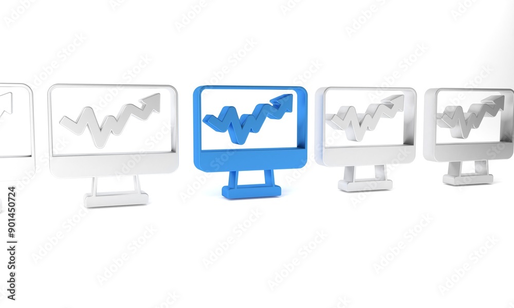 Poster blue computer monitor with graph chart icon isolated on white background. report text file icon. acc
