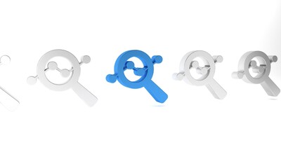 Blue Magnifying glass and data analysis icon isolated on white background. Search sign. Minimalism concept. 3D render illustration