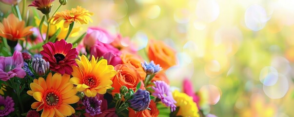 Obraz premium Vibrant Spring Bouquet of Colorful Flowers With Soft Blurred Background