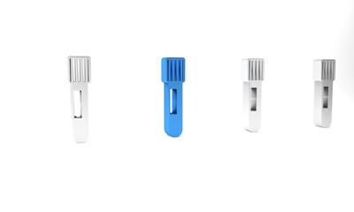 Blue Test tube and flask chemical laboratory test icon isolated on white background. Laboratory glassware sign. Minimalism concept. 3D render illustration
