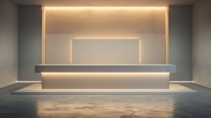 Fototapeta premium A white desk with a lighted wall behind it