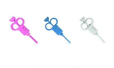Colorful Syringe icon isolated on white background. Syringe for vaccine, vaccination, injection, flu shot. Medical equipment. Minimalism concept. 3D render illustration