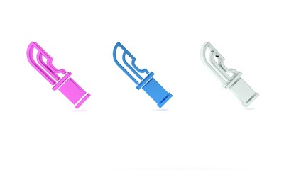 Fototapeta premium Colorful Hunter knife icon isolated on white background. Army knife. Minimalism concept. 3D render illustration