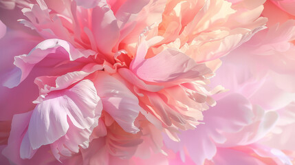 A close-up macro photograph of a pink peony, creating a gentle and abstract floral pastel background.