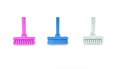 Colorful Handle broom icon isolated on white background. Cleaning service concept. Minimalism concept. 3D render illustration