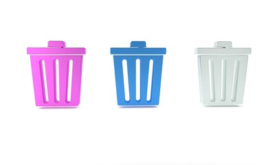 Colorful Trash can icon isolated on white background. Garbage bin sign. Recycle basket icon. Office trash icon. Minimalism concept. 3D render illustration