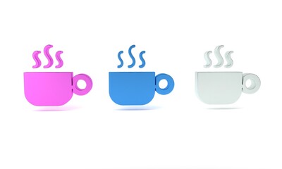 Colorful Coffee cup icon isolated on white background. Tea cup. Hot drink coffee. Minimalism concept. 3D render illustration