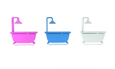 Colorful Bathtub with shower icon isolated on white background. Minimalism concept. 3D render illustration