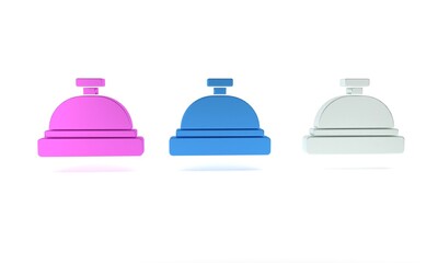 Colorful Hotel service bell icon isolated on white background. Reception bell. Minimalism concept. 3D render illustration