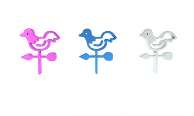 Colorful Rooster weather vane icon isolated on white background. Weathercock sign. Windvane rooster. Minimalism concept. 3D render illustration