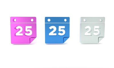 Colorful Calendar icon isolated on white background. Event reminder symbol. Merry Christmas and Happy New Year. Minimalism concept. 3D render illustration