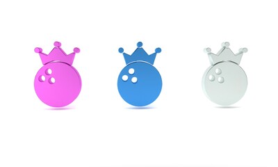 Obraz premium Colorful Bowling ball icon isolated on white background. Sport equipment. Minimalism concept. 3D render illustration