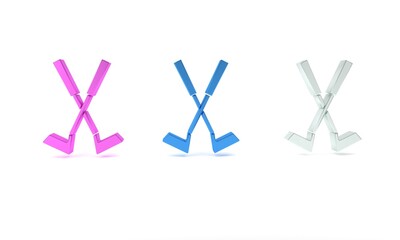 Colorful Crossed golf club icon isolated on white background. Minimalism concept. 3D render illustration
