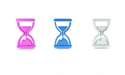 Colorful Old hourglass with flowing sand icon isolated on white background. Sand clock sign. Business and time management concept. Minimalism concept. 3D render illustration