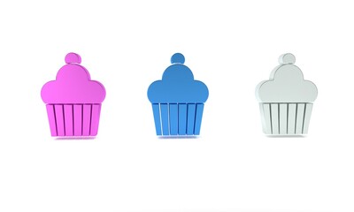 Colorful Cake icon isolated on white background. Happy Birthday. Minimalism concept. 3D render illustration