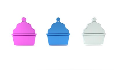 Colorful Cake icon isolated on white background. Happy Birthday. Minimalism concept. 3D render illustration