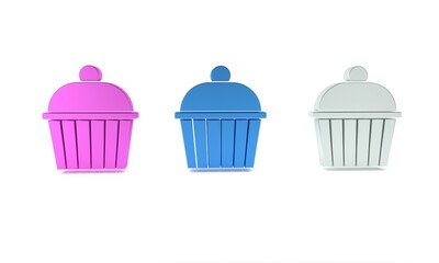 Colorful Cake icon isolated on white background. Happy Birthday. Minimalism concept. 3D render illustration