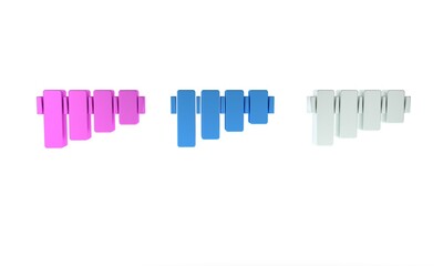 Colorful Pan flute icon isolated on white background. Traditional peruvian musical instrument. Folk instrument from Peru, Bolivia and Mexico. Minimalism concept. 3D render illustration