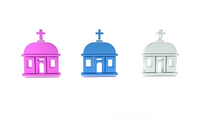 Colorful Santorini building icon isolated on white background. Traditional Greek white houses with blue roofs European culture. Minimalism concept. 3D render illustration