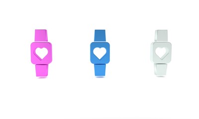Colorful Smart watch showing heart beat rate icon isolated on white background. Fitness App concept. Minimalism concept. 3D render illustration