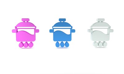 Colorful Cooking pot icon isolated on white background. Boil or stew food symbol. Minimalism concept. 3D render illustration