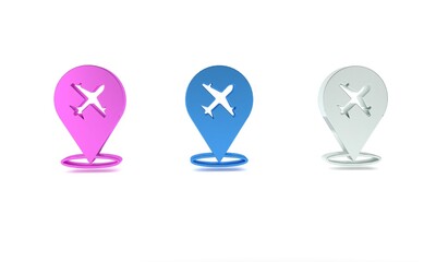 Colorful Plane icon isolated on white background. Flying airplane icon. Airliner sign. Minimalism concept. 3D render illustration