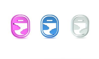 Colorful Airplane window icon isolated on white background. Aircraft porthole. Minimalism concept. 3D render illustration