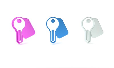 Colorful Hotel door lock key icon isolated on white background. Minimalism concept. 3D render illustration
