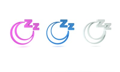 Colorful Time to sleep icon isolated on white background. Sleepy zzz. Healthy lifestyle. Minimalism concept. 3D render illustration