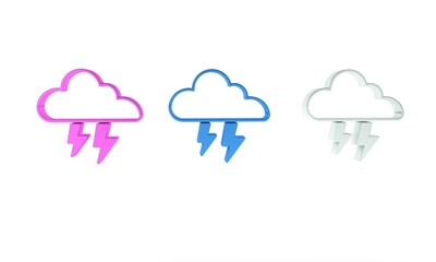 Colorful Storm icon isolated on white background. Cloud and lightning sign. Weather icon of storm. Minimalism concept. 3D render illustration