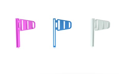 Colorful Cone meteorology windsock wind vane icon isolated on white background. Windsock indicate the direction and strength of the wind. Minimalism concept. 3D render illustration