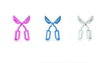 Colorful Gardening handmade scissors for trimming icon isolated on white background. Pruning shears with wooden handles. Minimalism concept. 3D render illustration