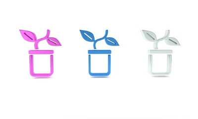 Colorful Plant in pot icon isolated on white background. Plant growing in a pot. Potted plant sign. Minimalism concept. 3D render illustration