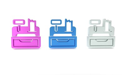 Colorful Cash register machine with a check icon isolated on white background. Cashier sign. Cashbox symbol. Minimalism concept. 3D render illustration