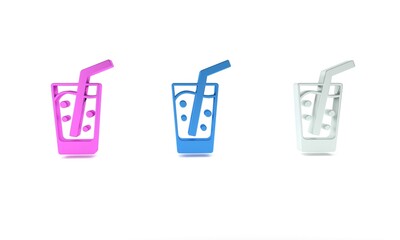 Colorful Glass with water icon isolated on white background. Soda glass. Minimalism concept. 3D render illustration