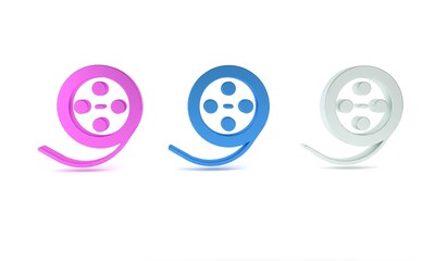 Colorful Film reel icon isolated on white background. Minimalism concept. 3D render illustration