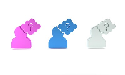 Colorful Human head with question mark icon isolated on white background. Minimalism concept. 3D render illustration