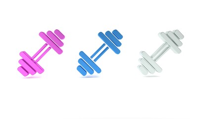 Colorful Dumbbell icon isolated on white background. Muscle lifting icon, fitness barbell, gym, sports equipment, exercise bumbbell. Minimalism concept. 3D render illustration