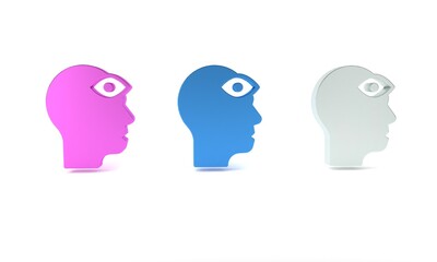 Colorful Man with third eye icon isolated on white background. The concept of meditation, vision of energy, aura. Minimalism concept. 3D render illustration