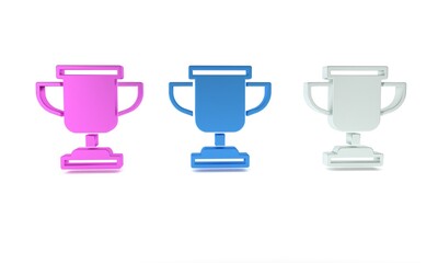 Colorful Award cup icon isolated on white background. Winner trophy symbol. Championship or competition trophy. Sports achievement sign. Minimalism concept. 3D render illustration