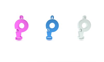 Colorful Whistle icon isolated on white background. Referee symbol. Fitness and sport sign. Minimalism concept. 3D render illustration