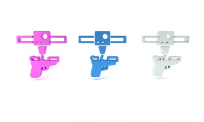 Obraz premium Colorful 3D printer gun icon isolated on white background. 3d printing. Minimalism concept. 3D render illustration