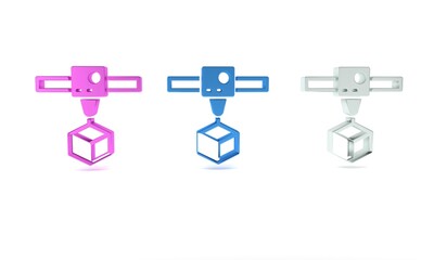 Colorful 3D printer cube icon isolated on white background. 3d printing. Minimalism concept. 3D render illustration