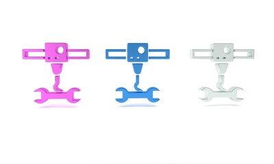 Colorful 3D printer wrench spanner icon isolated on white background. 3d printing. Minimalism concept. 3D render illustration