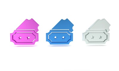 Colorful Ticket icon isolated on white background. Amusement park. Minimalism concept. 3D render illustration