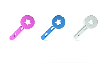 Colorful Magic wand icon isolated on white background. Star shape magic accessory. Magical power. Minimalism concept. 3D render illustration