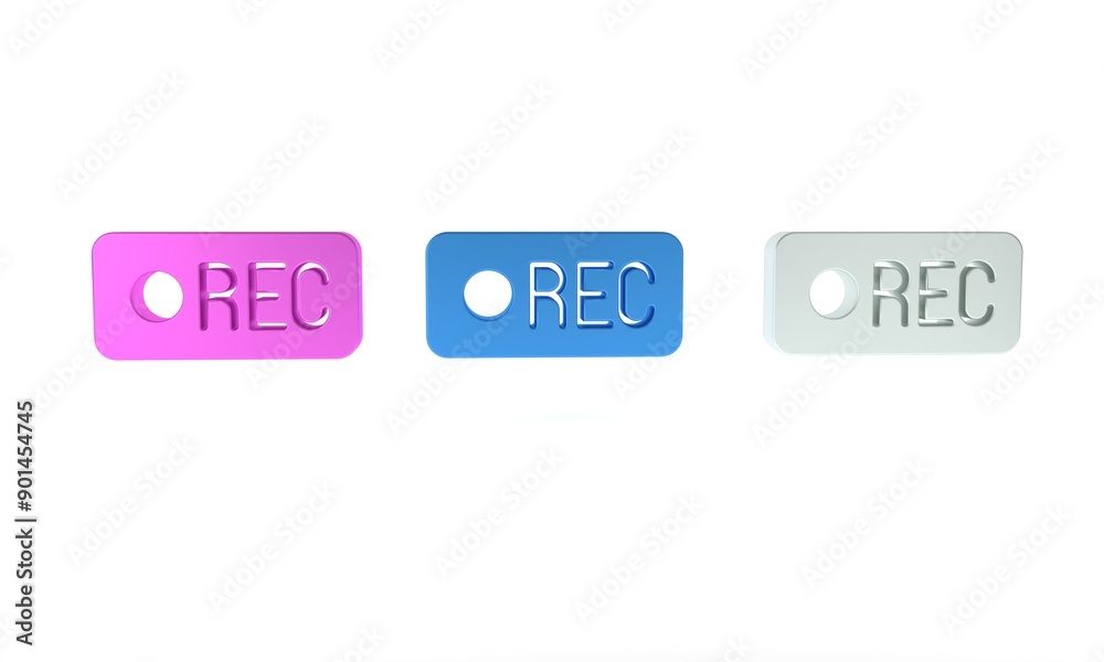 Poster colorful record button icon isolated on white background. rec button. minimalism concept. 3d render 