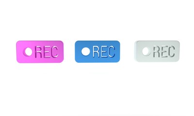 Colorful Record button icon isolated on white background. Rec button. Minimalism concept. 3D render illustration