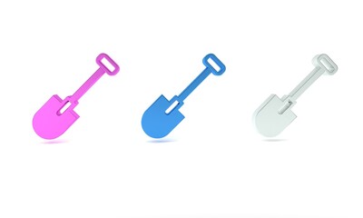 Colorful Shovel icon isolated on white background. Gardening tool. Tool for horticulture, agriculture, farming. Minimalism concept. 3D render illustration