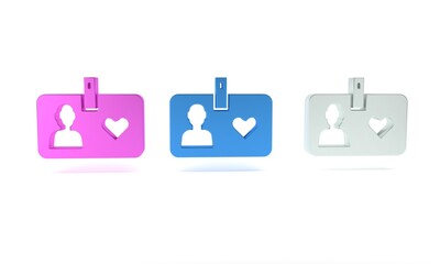 Colorful Identification card volunteer icon isolated on white background. Volunteer id card or badge. Minimalism concept. 3D render illustration